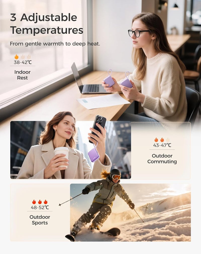 OCOOPA Hand Warmers Rechargeable, Smart Temp Control 7H*2 Long Safe Heat, Ultra Slim, Pocket-Size Design That Fits Gloves, Gifts for Women, Outdoor, Office, Commute (UT5 Nano) - Image 4